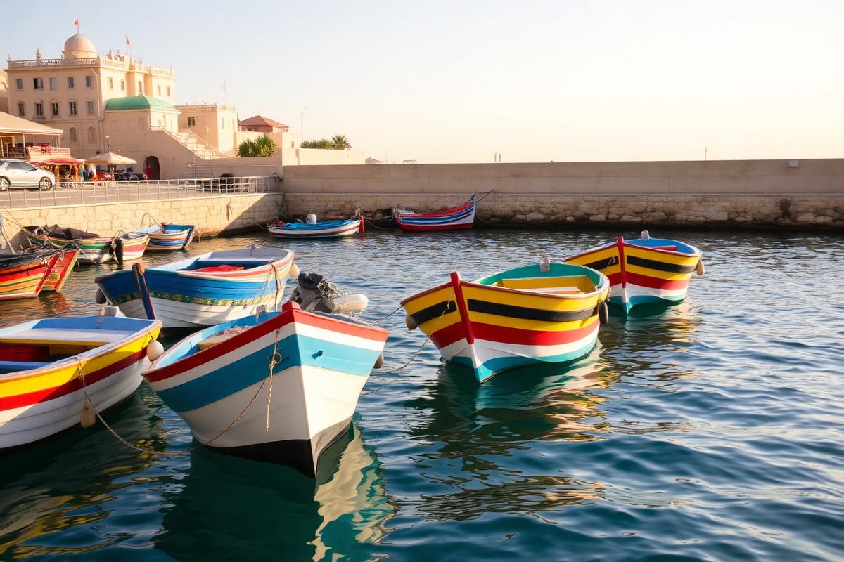 Traditional luzzu fishing boats in the harbour at Saint Paul's Bay.